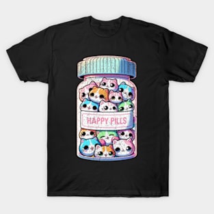 Cute Cat Happy Pills Bottle Kittens Kawaii Anime T-Shirt